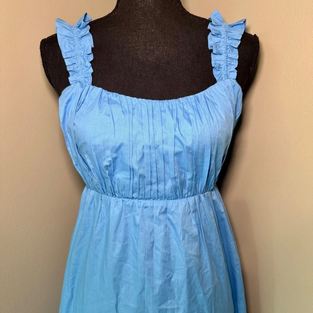 Abercrombie & Fitch Blue Ruffle Strap Tie Back Pleated Tiered Maxi Dress Small